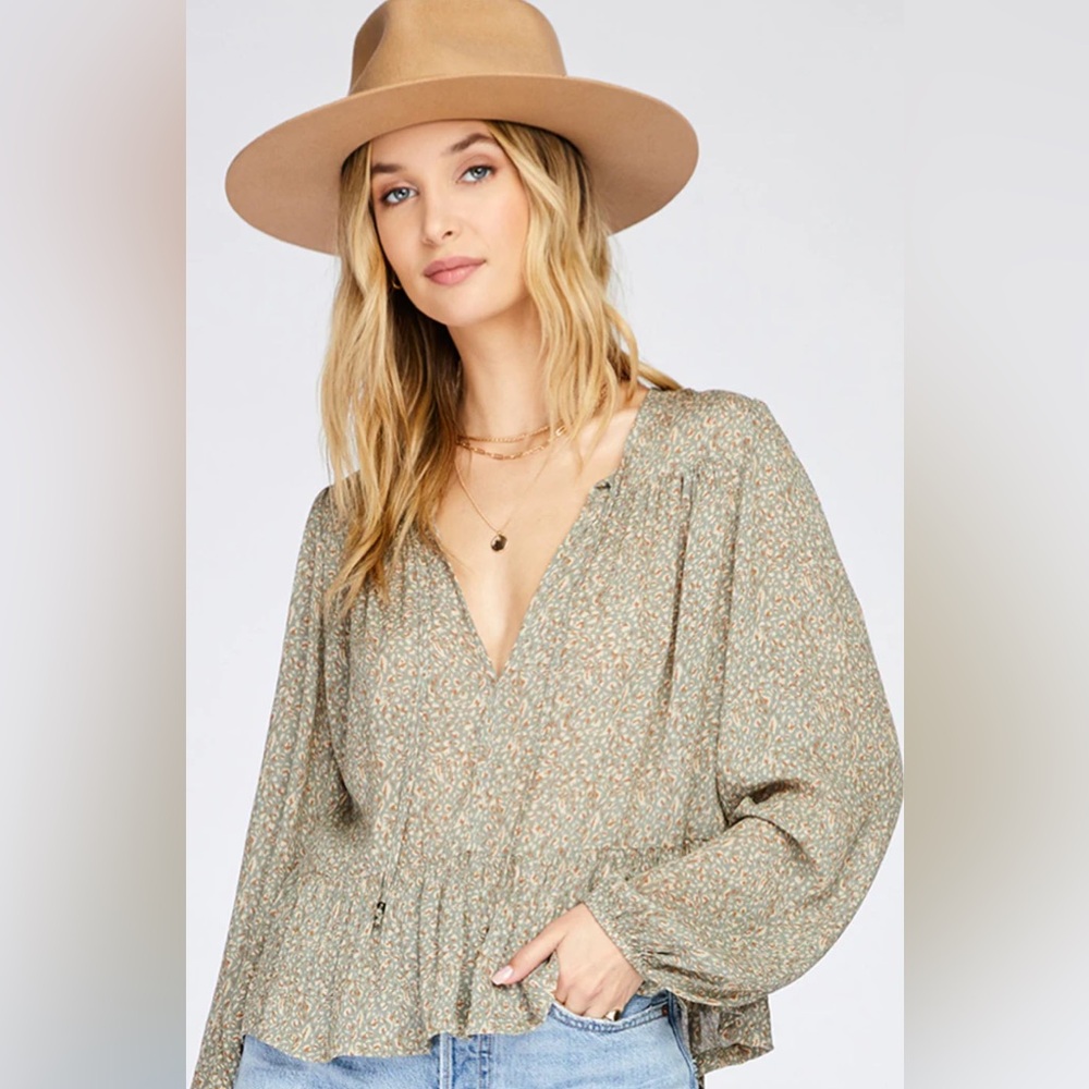 Gentle Fawn Maddie Fern Dot Blouse • Medium • Boho Floral Peplum Top